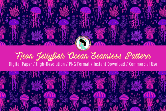 Download Neon Jellyfish Ocean Seamless Pattern - Seamless Collection