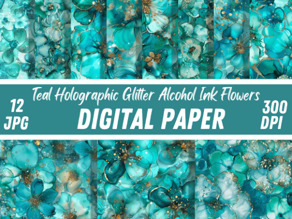 Download Teal Gold Glitter Alcohol Ink Floral - Gold glitter Collection