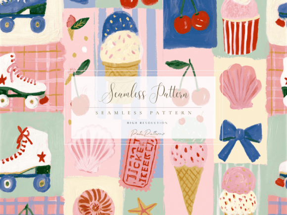Download Seamless Ice Cream Roller Skates Cherries Pattern - Seamless Collection