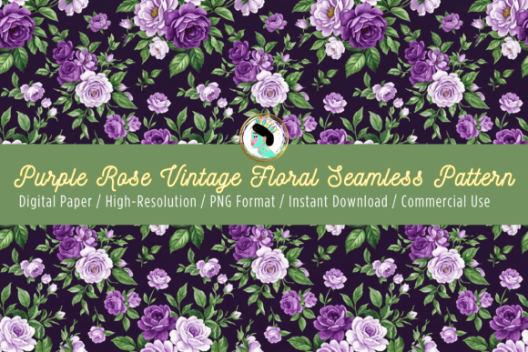 Download Vintage Purple Rose Seamless Pattern PNG - Seamless Collection