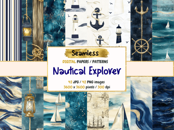 Download Nautical Explorer Seamless Digital Paper - Seamless Collection