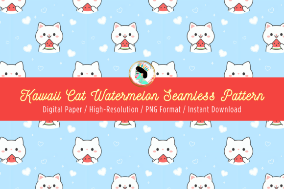 Download Cute Cat Watermelon Seamless Pattern PNG - Seamless Collection